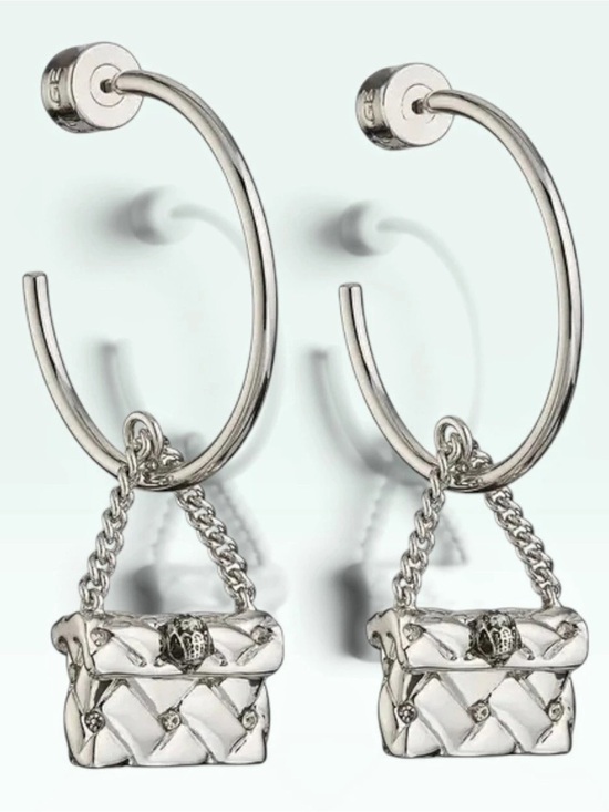 Kurt Geiger Jewelry - Kurt Geiger NWT Quilt Kensington Bag Drop Hoop Earrings in Silver